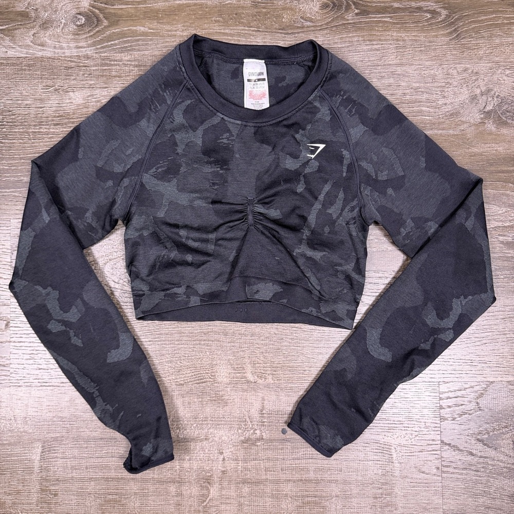 Gymshark Camo Seamless Long Sleeve Crop Too Gym Workout Athletic Size Medium